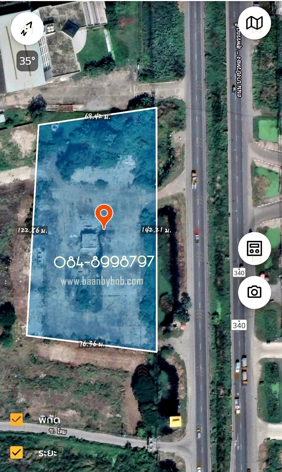 ขายที่ดินติดถนนใหญ่ 340 บางบัวทอง-สุพรรณบุรี 5-3-91 ไร่ หน้ากว้าง 142 ม. ผังสีม่วง ทำเลทอง - Image 2